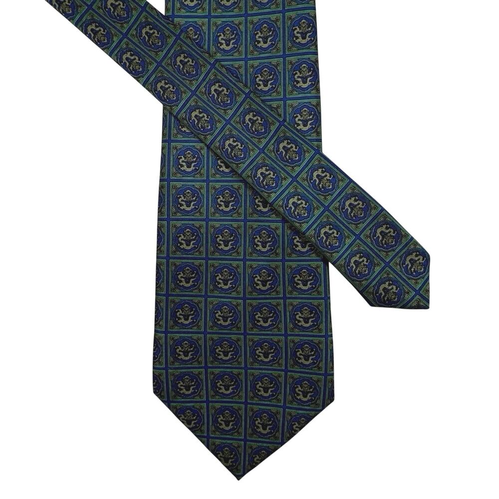 The Forbidden City Beijing Chinese Dragon 100% Silk Neck Tie Green
